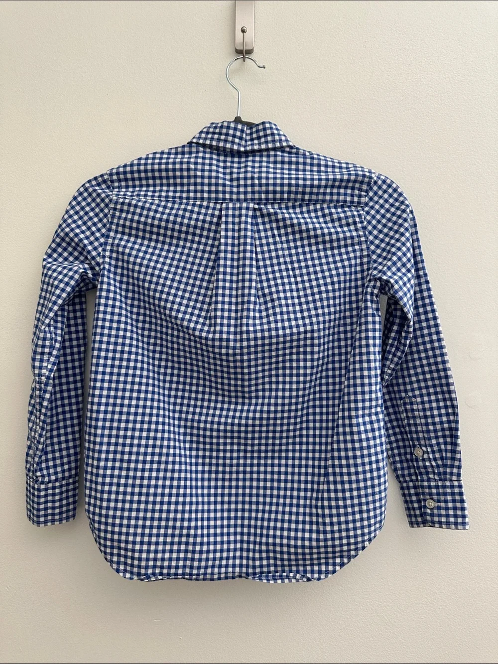 Ralph Lauren Blue Gingham Button Down Long Sleeve Shirt Navy Pony Boy's Size 8